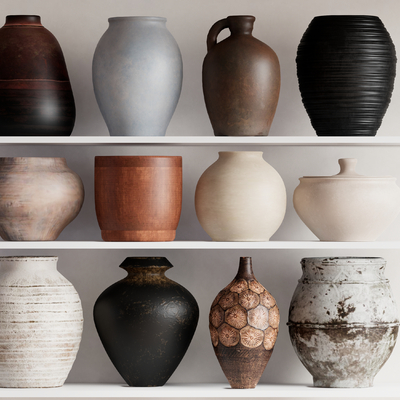  侘寂风陶瓷罐 瓦罐su模型 