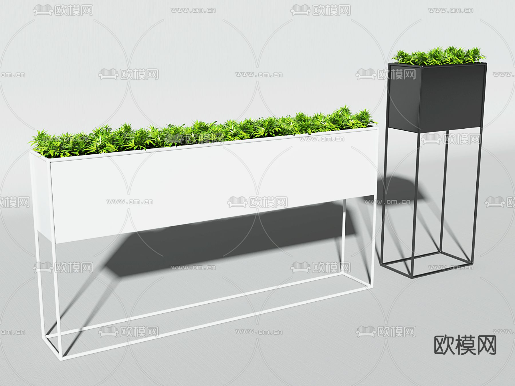 植物箱 花箱 绿植隔断3d模型下载（渲染图1）