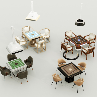  麻将桌椅 棋牌桌椅su模型 