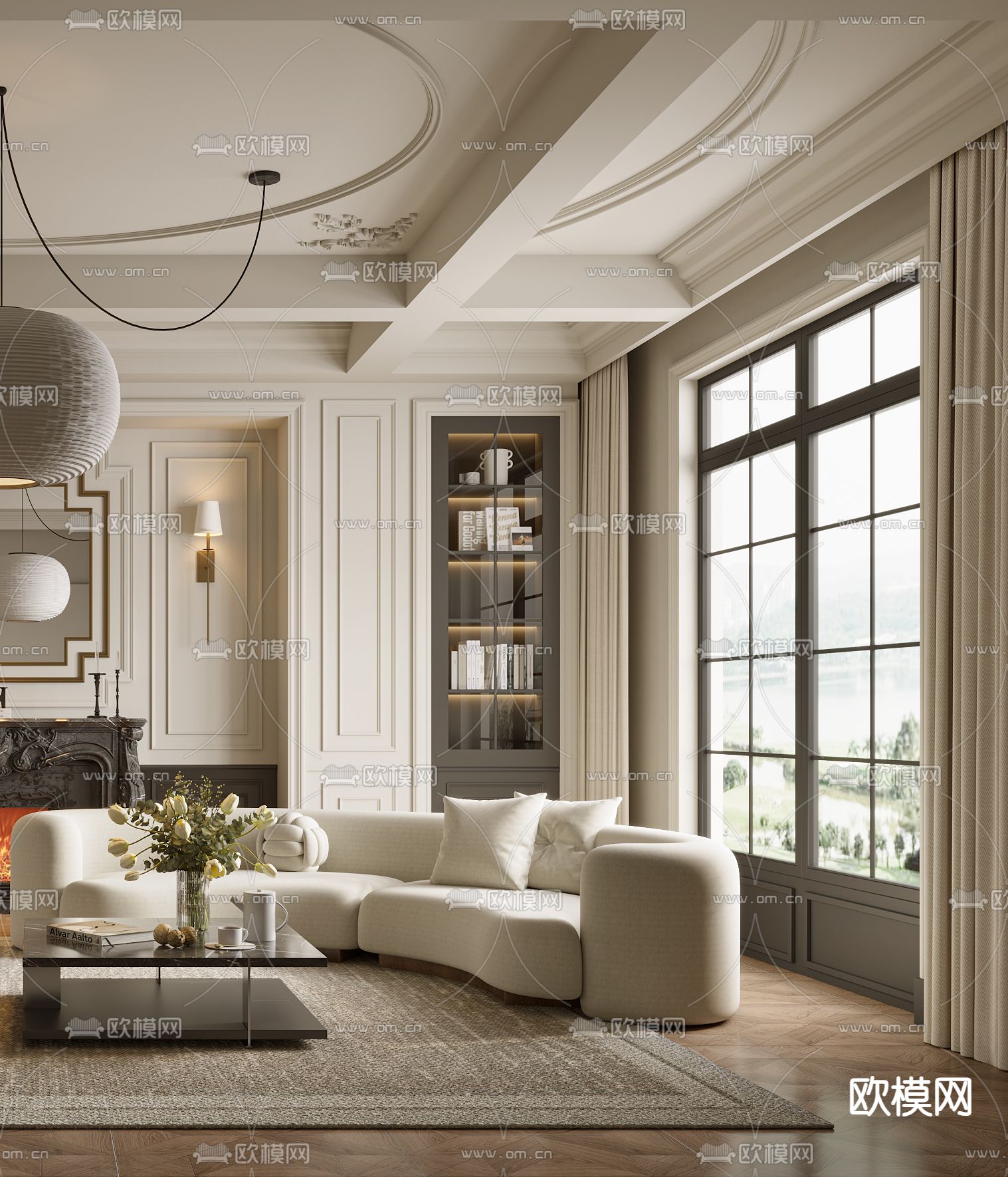 法式客厅3d模型下载（渲染图3）