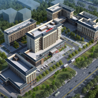  现代医院鸟瞰规划su模型 