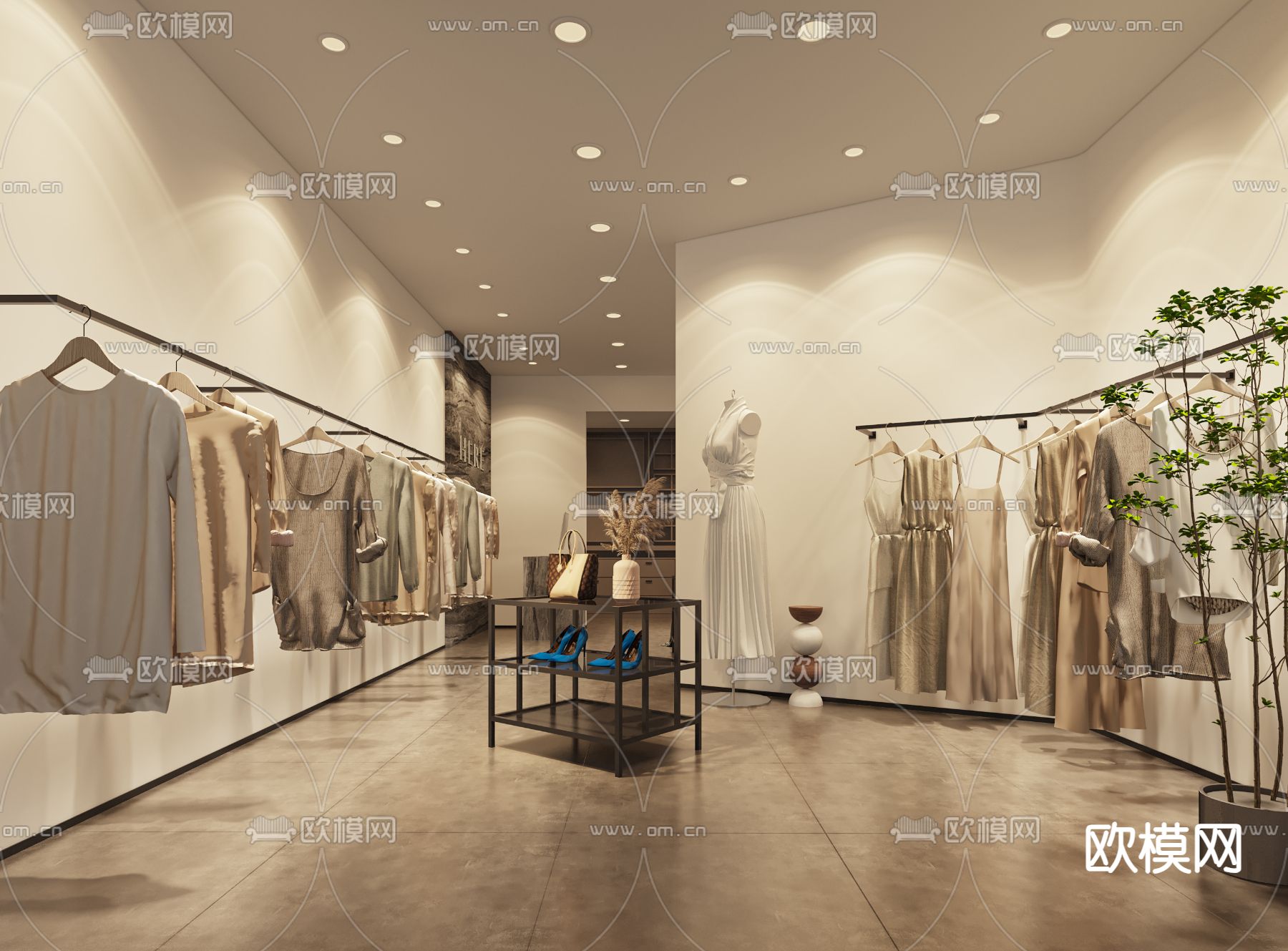 奶油风服装店门面 门头3d模型下载（渲染图2）