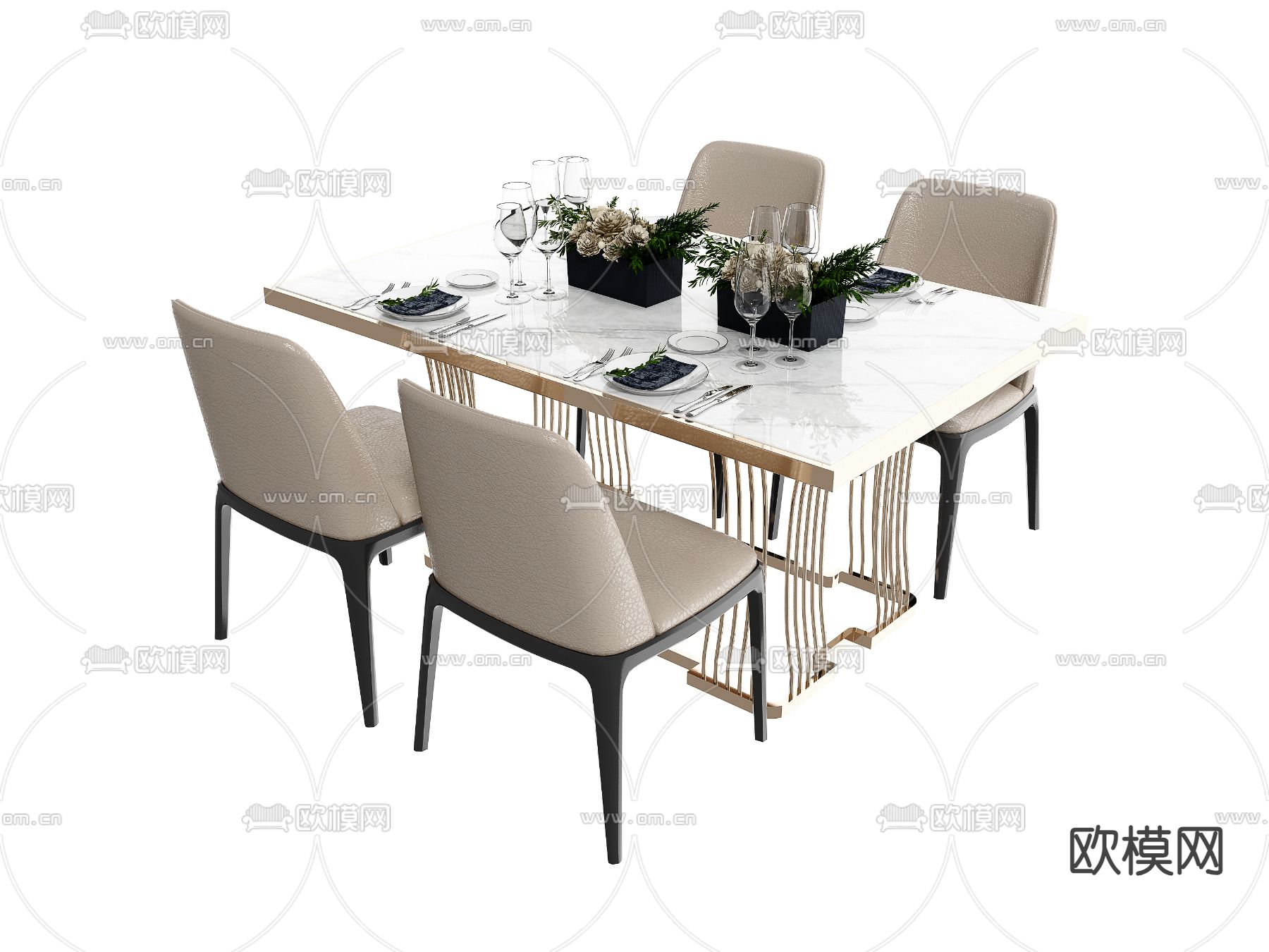 轻奢餐桌椅 大理石餐桌3d模型下载
