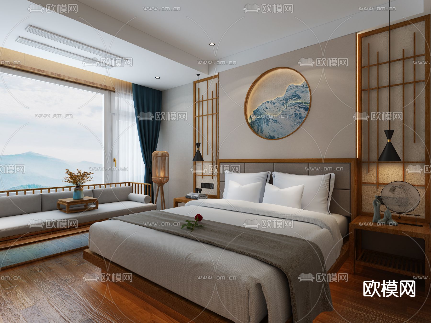 酒店客房 双床房3d模型下载（渲染图2）