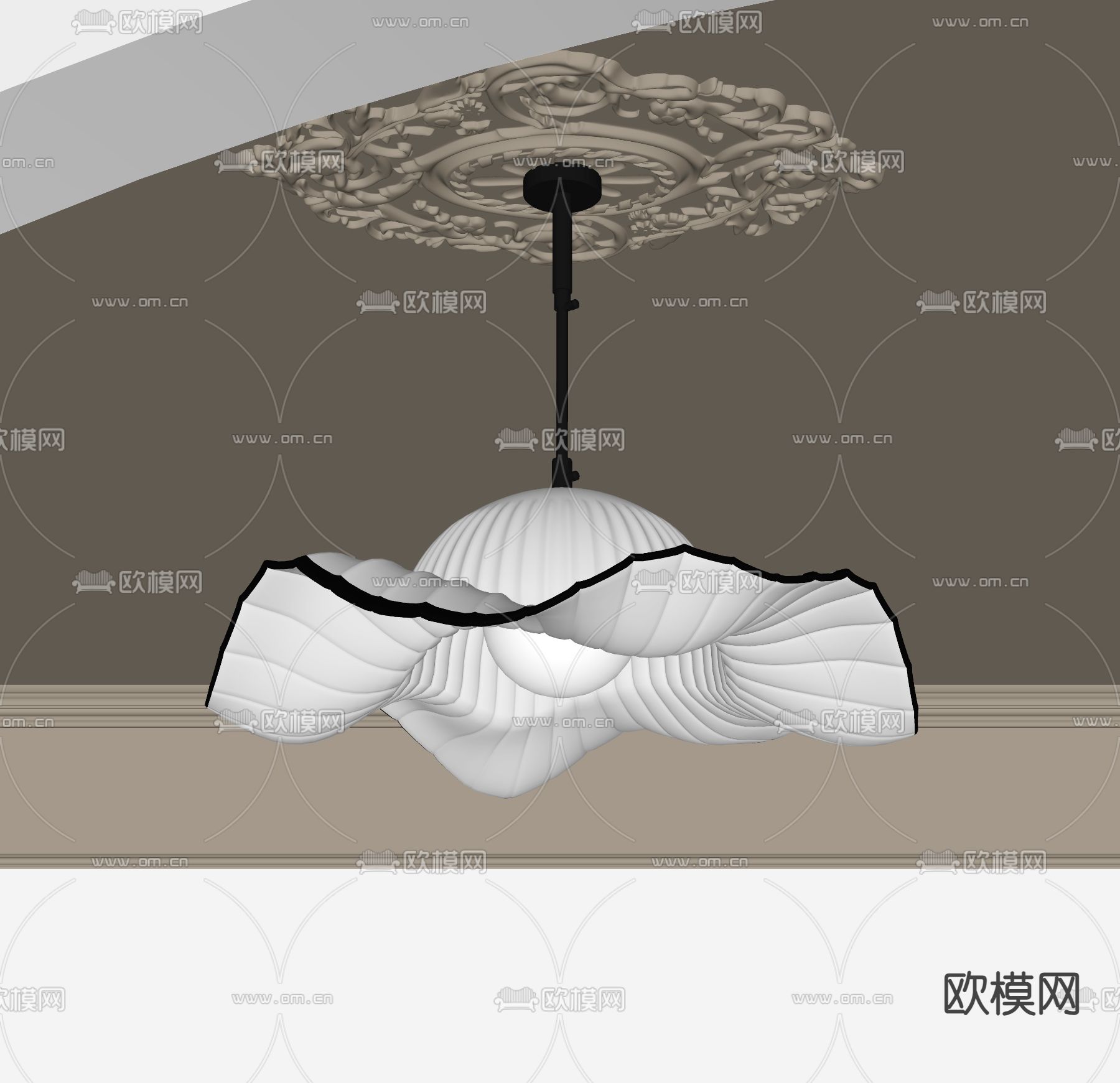 中古玻璃帽子吊灯su模型下载（渲染图1）