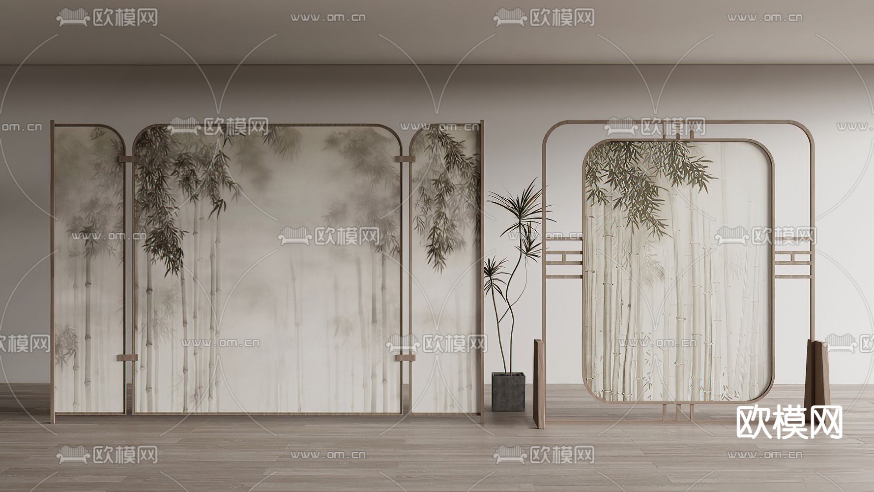 新中式竹子屏风3d模型下载