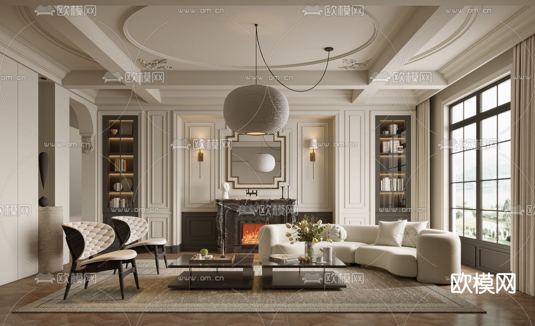 法式客厅3d模型下载（渲染图1）