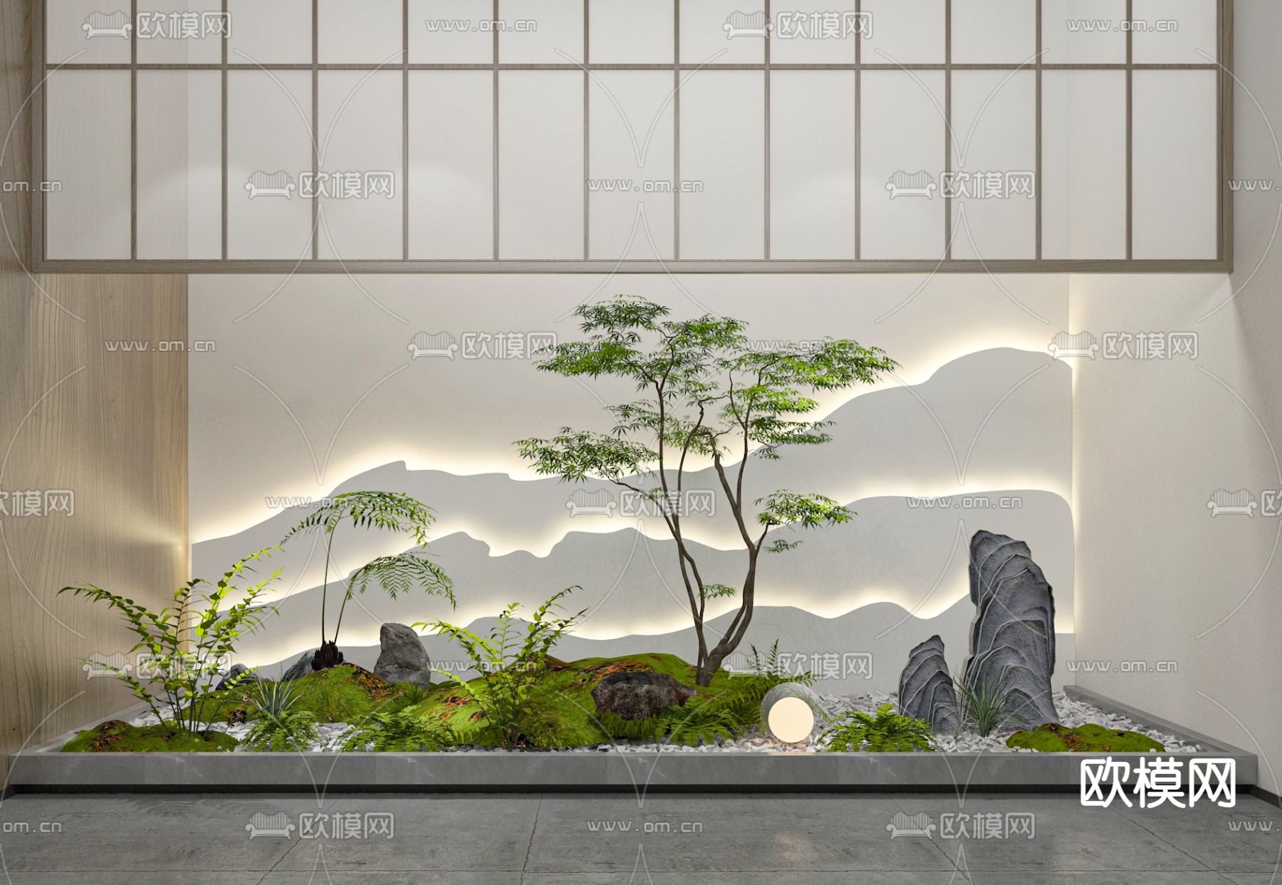 枫树假山造景 景观小品3d模型下载