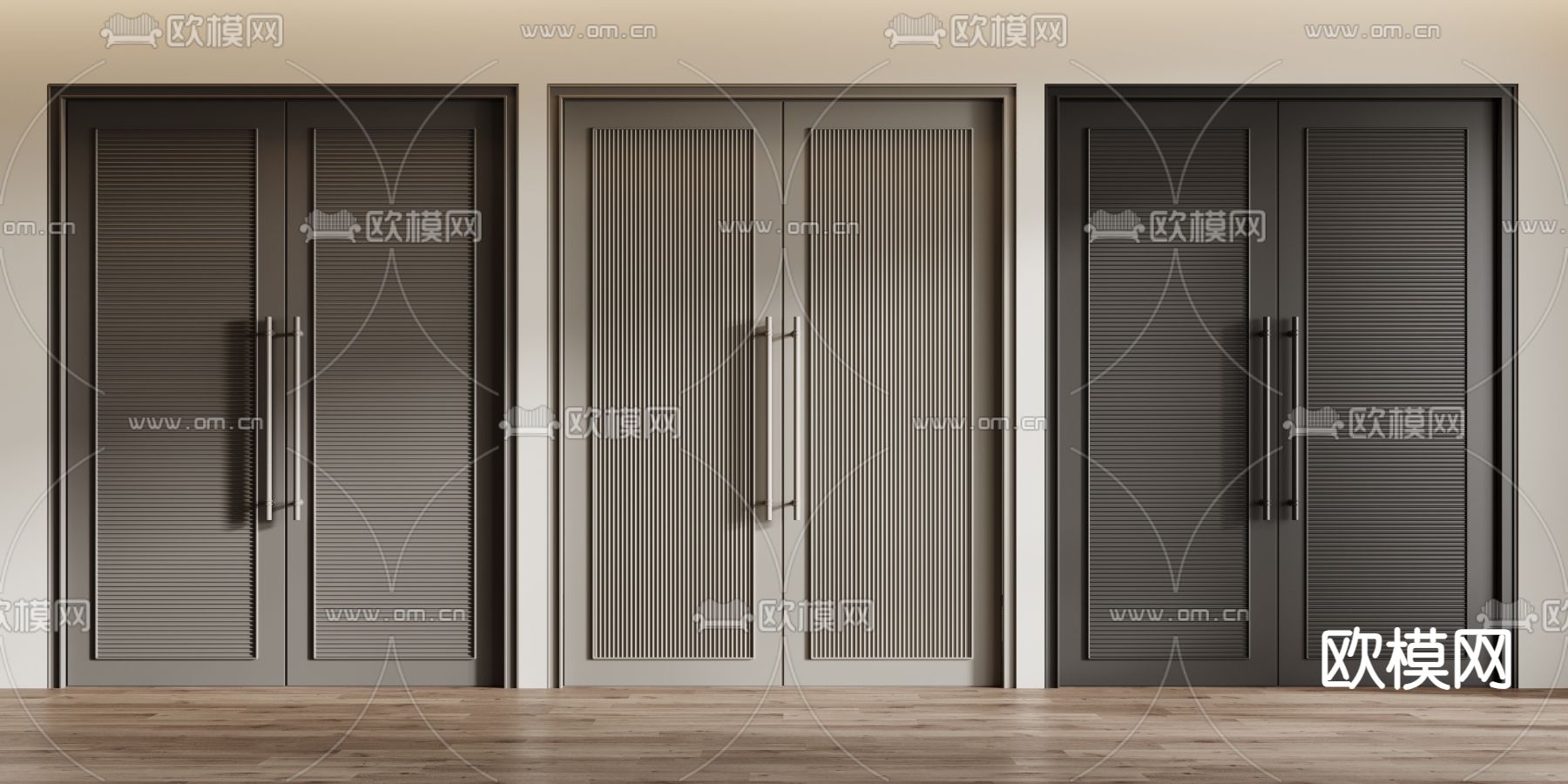 现代双开门 平开门 入户门3d模型下载