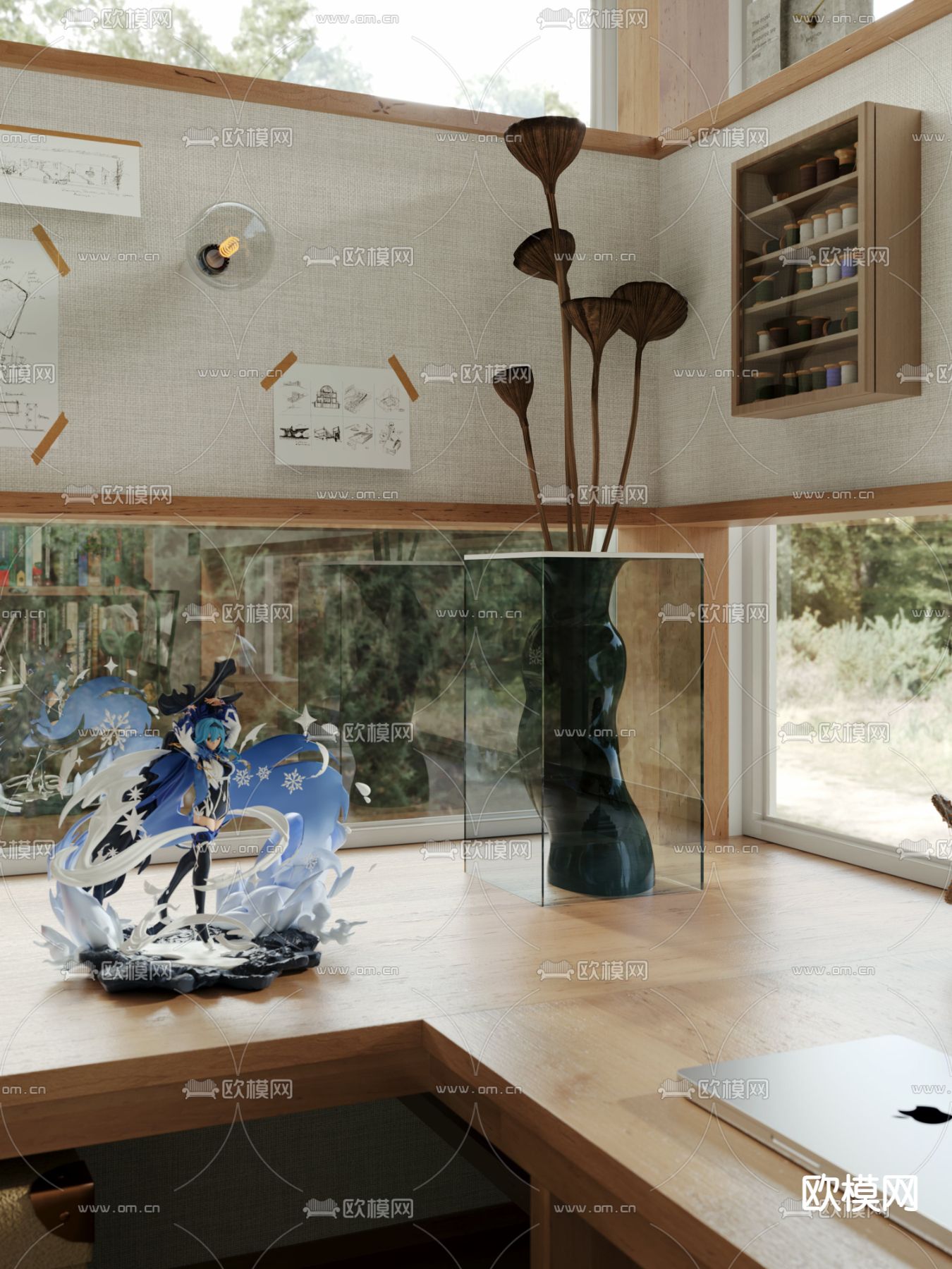 侘寂办公室 工作室3d模型下载（渲染图4）