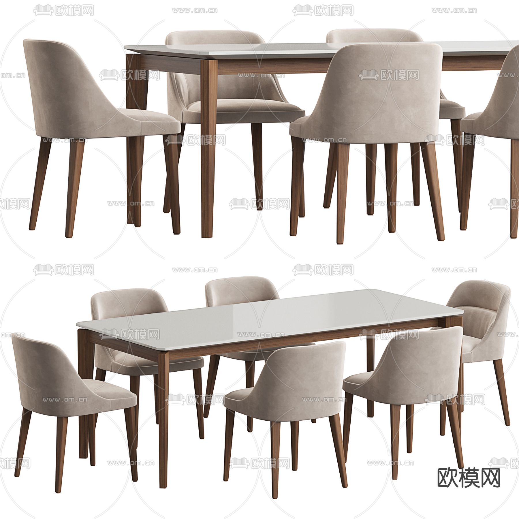 Poliform 长条餐桌椅3d模型下载（渲染图1）