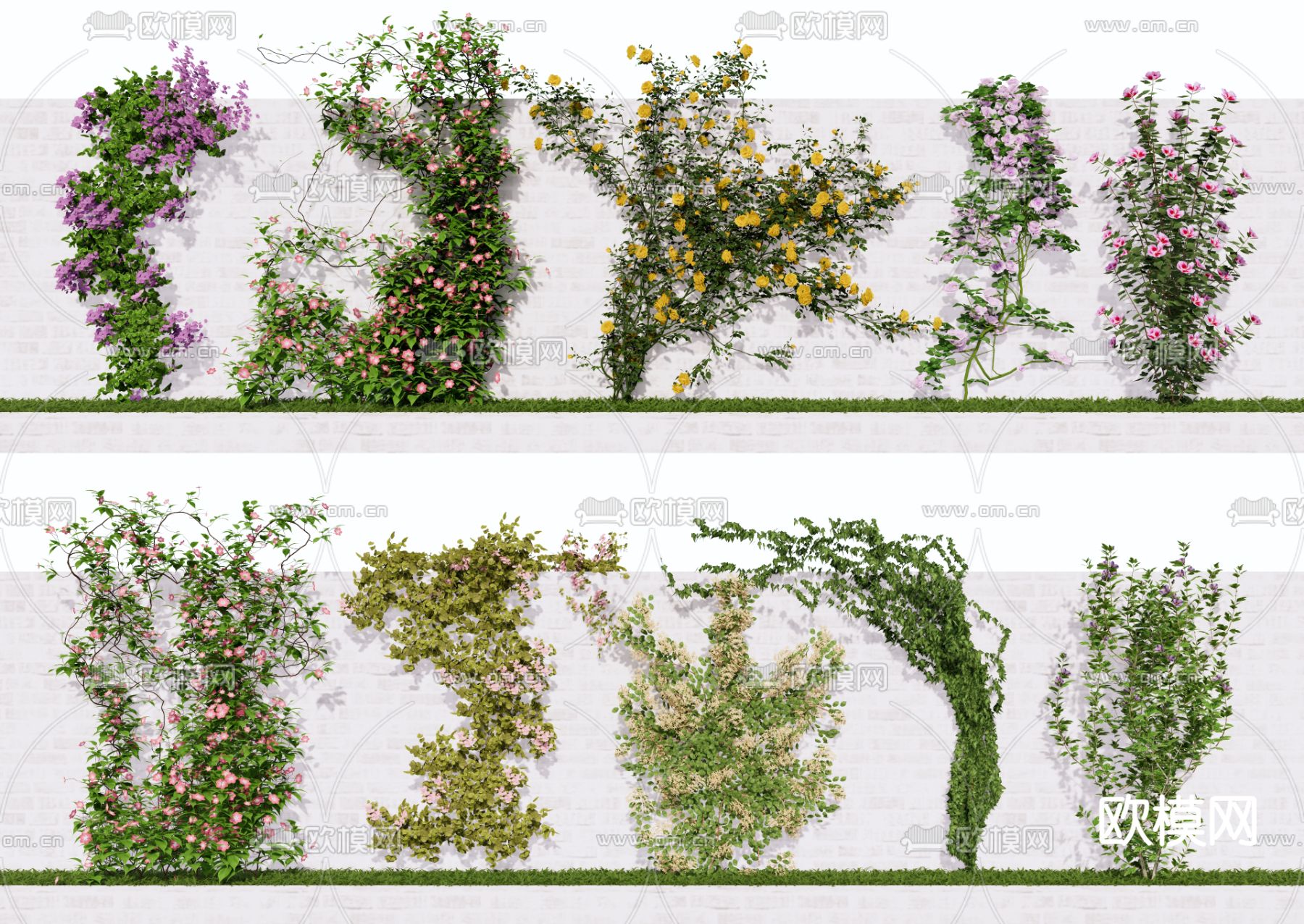 绿植墙花墙 灌木花草su模型下载（渲染图2）
