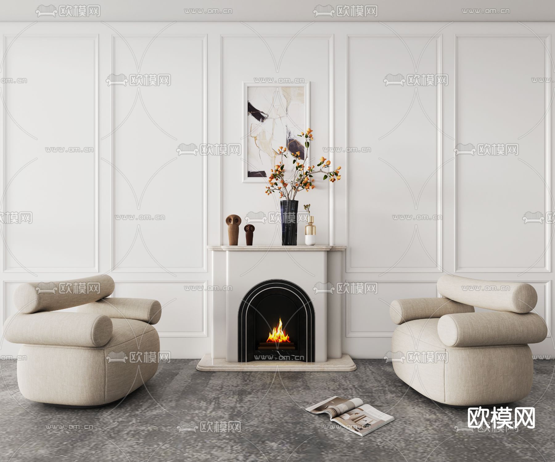 单人沙发 休闲沙发 壁炉3d模型下载
