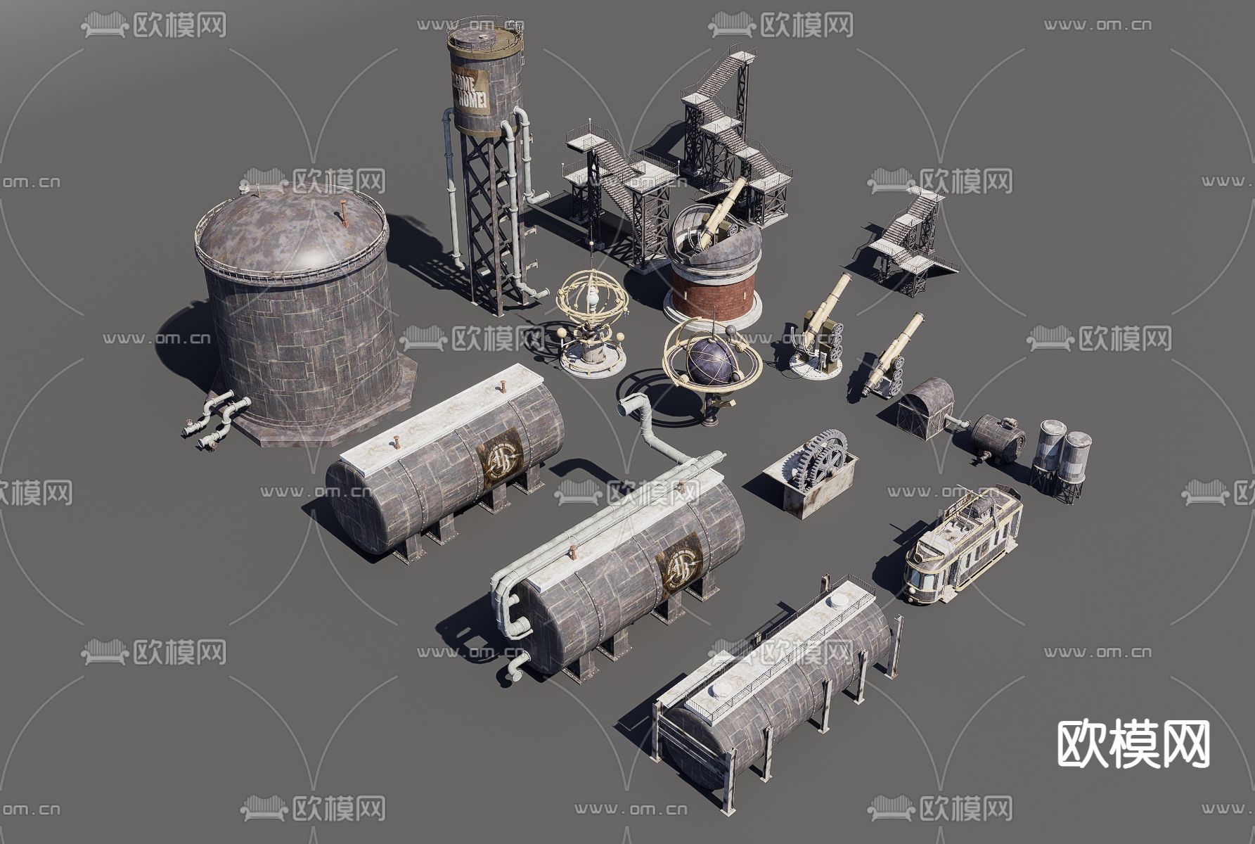 工业设备 水塔 钢架桥3d模型下载（渲染图4）