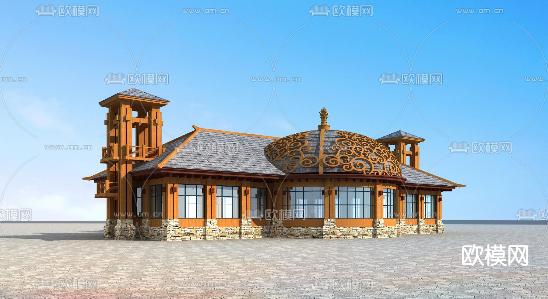 小平房 小木屋 度假村3d模型下载（渲染图2）