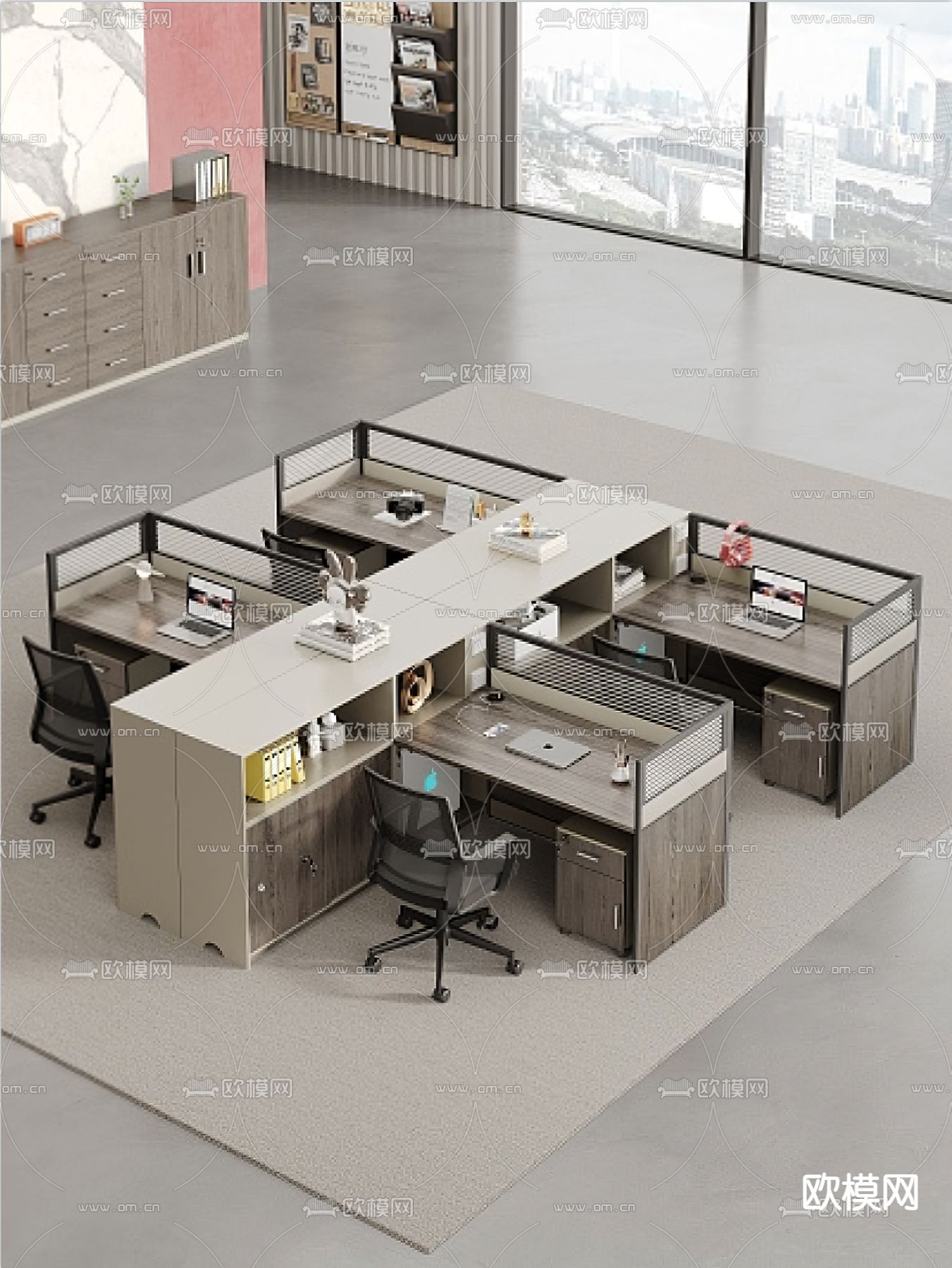 办公桌椅 职员桌 岗位 卡位3d模型下载
