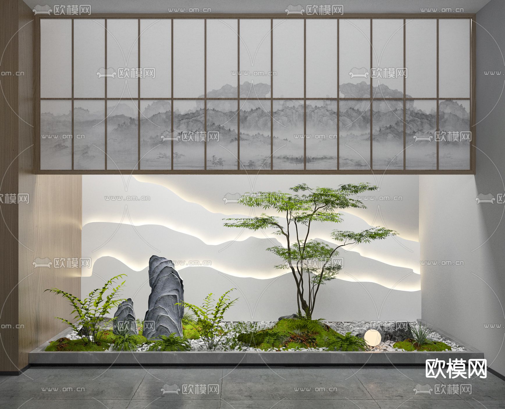 枫树假山景观 室内景观小品3d模型下载