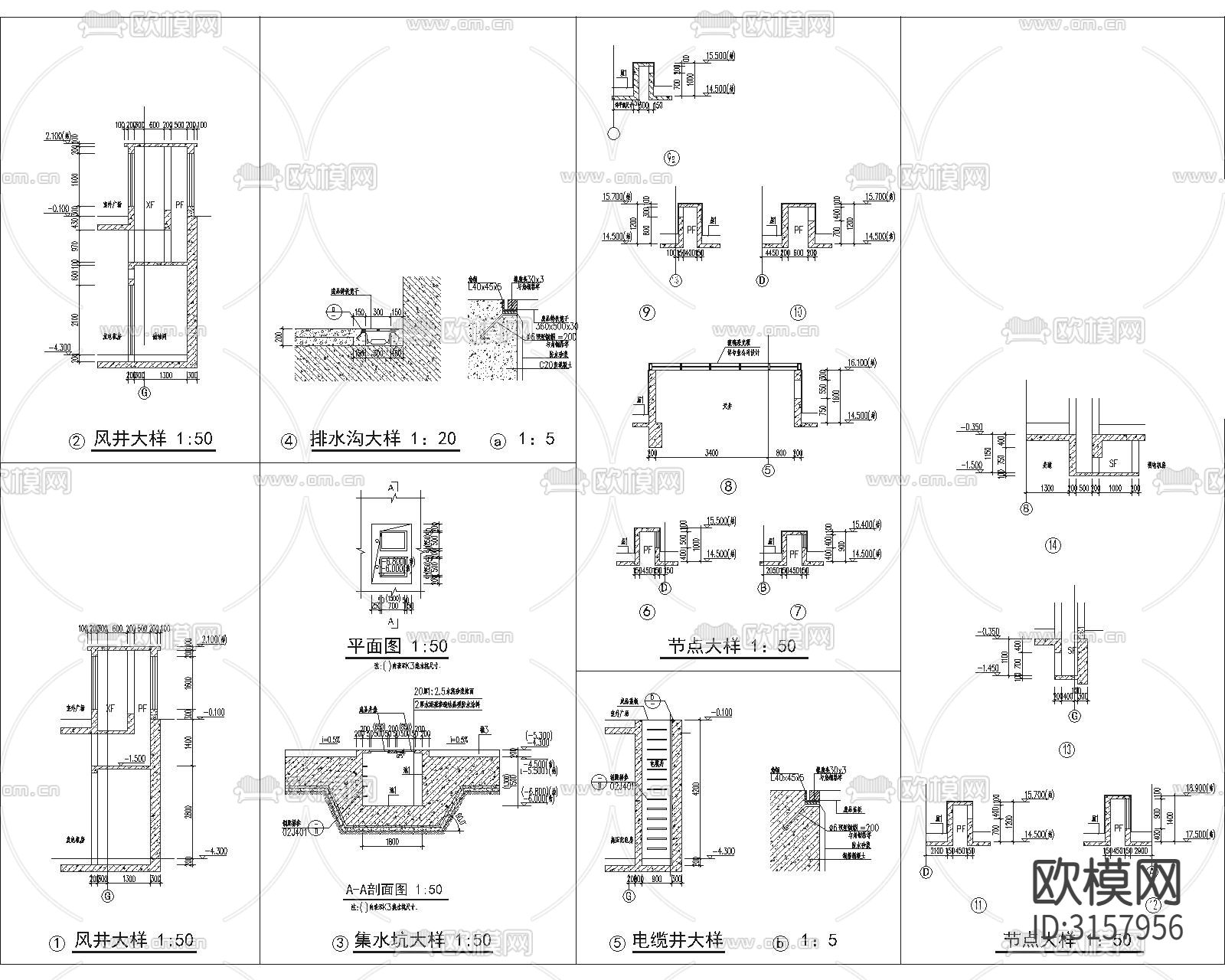 集水坑、风井、电缆井cad大样图下载
