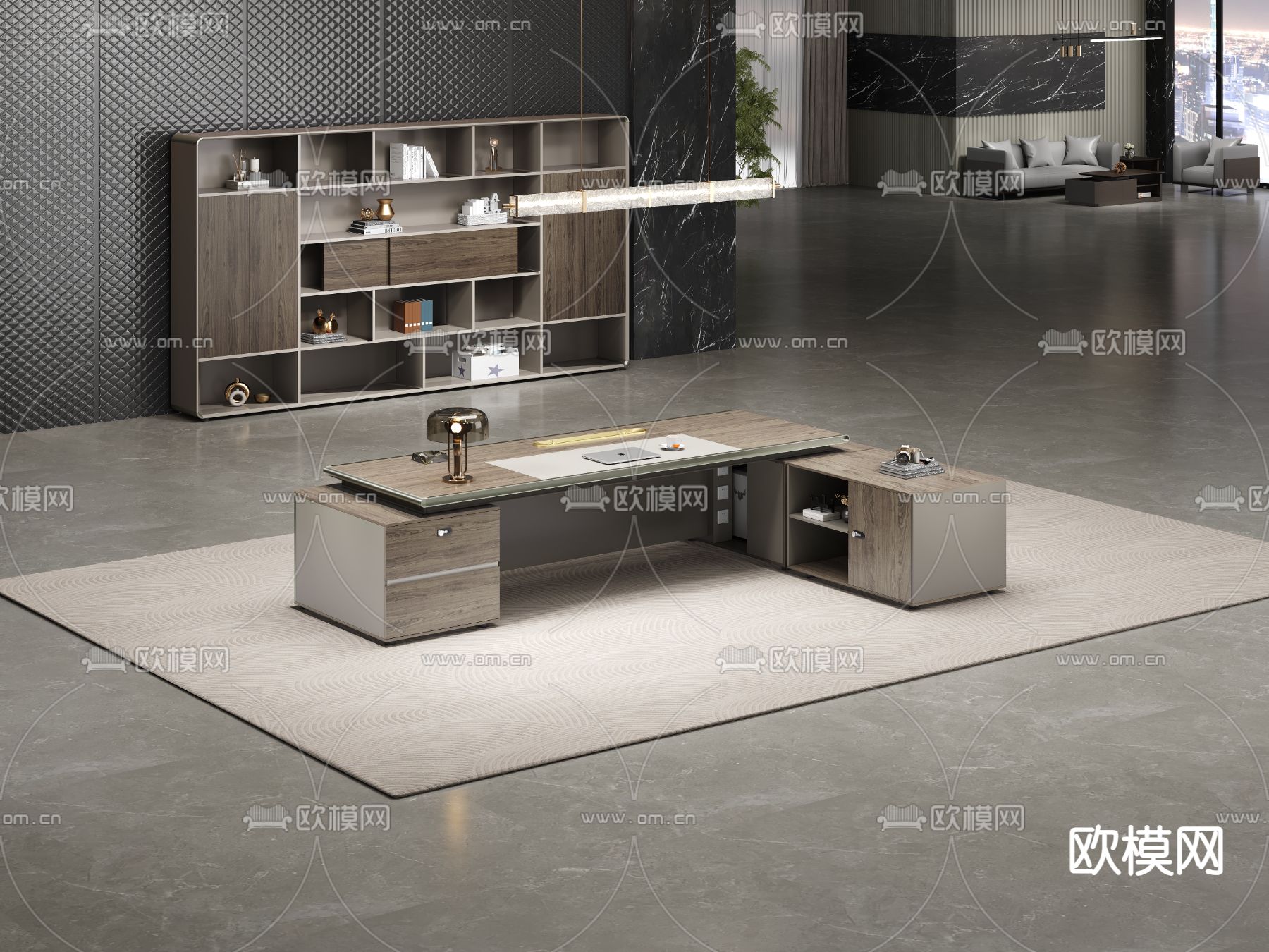 现代老板桌 班台桌3d模型下载（渲染图2）