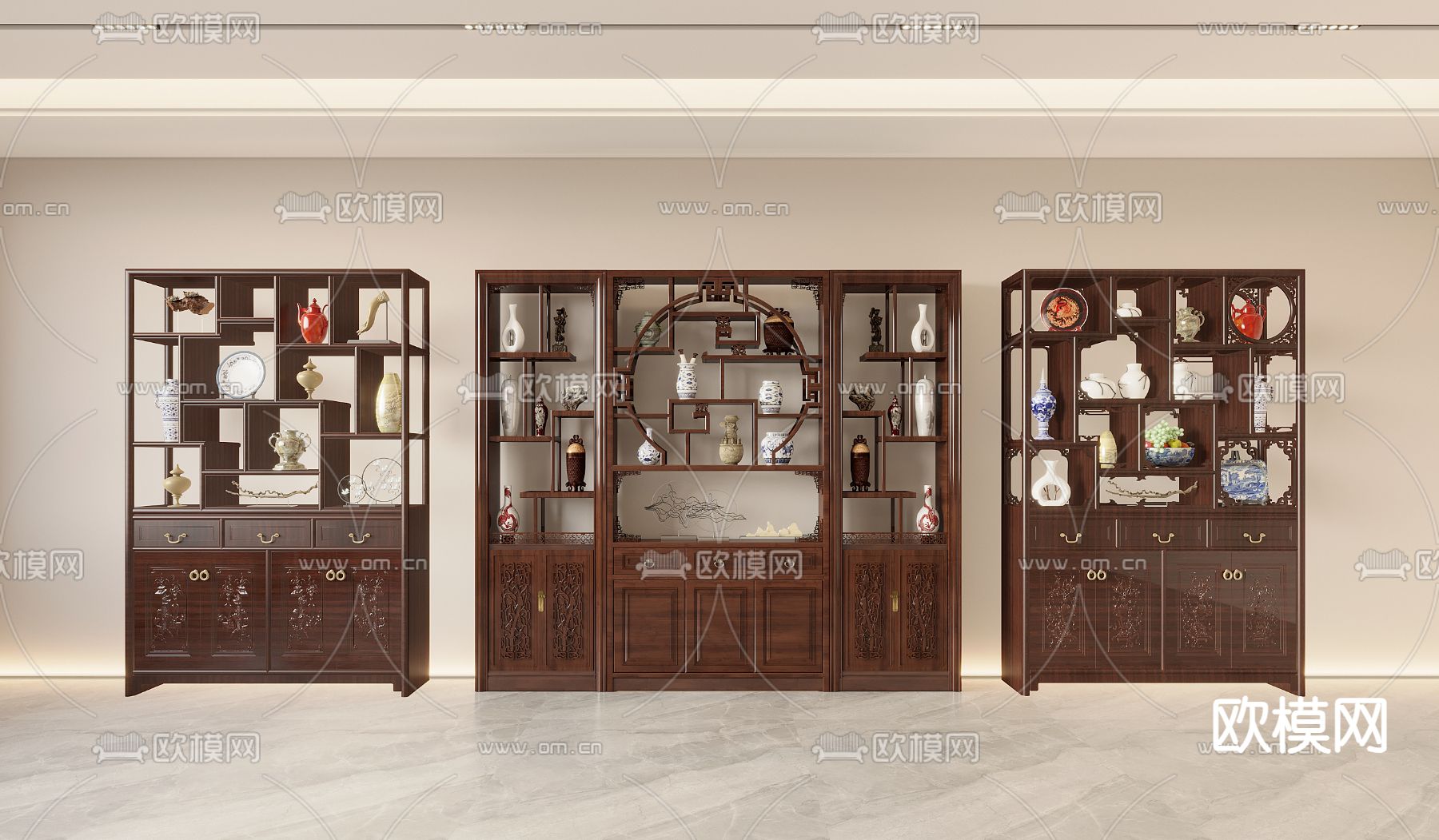 新中式博古架su模型下载（渲染图2）