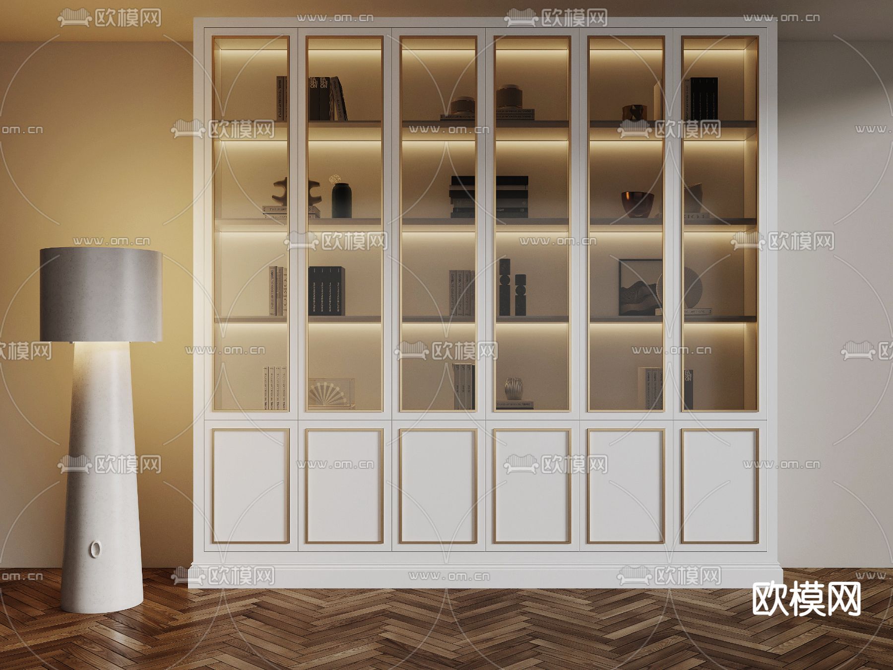 简欧书柜 落地灯su模型下载（渲染图2）