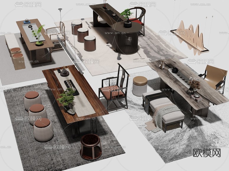 新中式茶桌 茶台3d模型下载_ID15180942_3dmax免费模型-欧模网