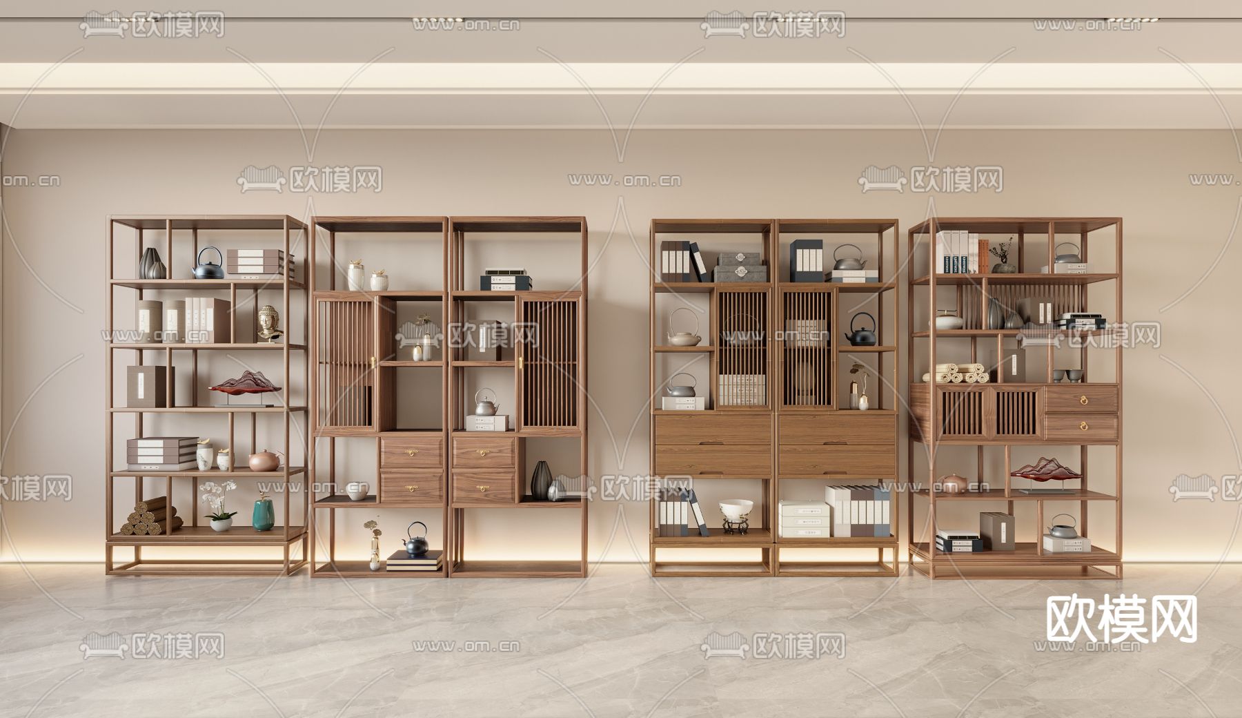 新中式博古架su模型下载（渲染图2）