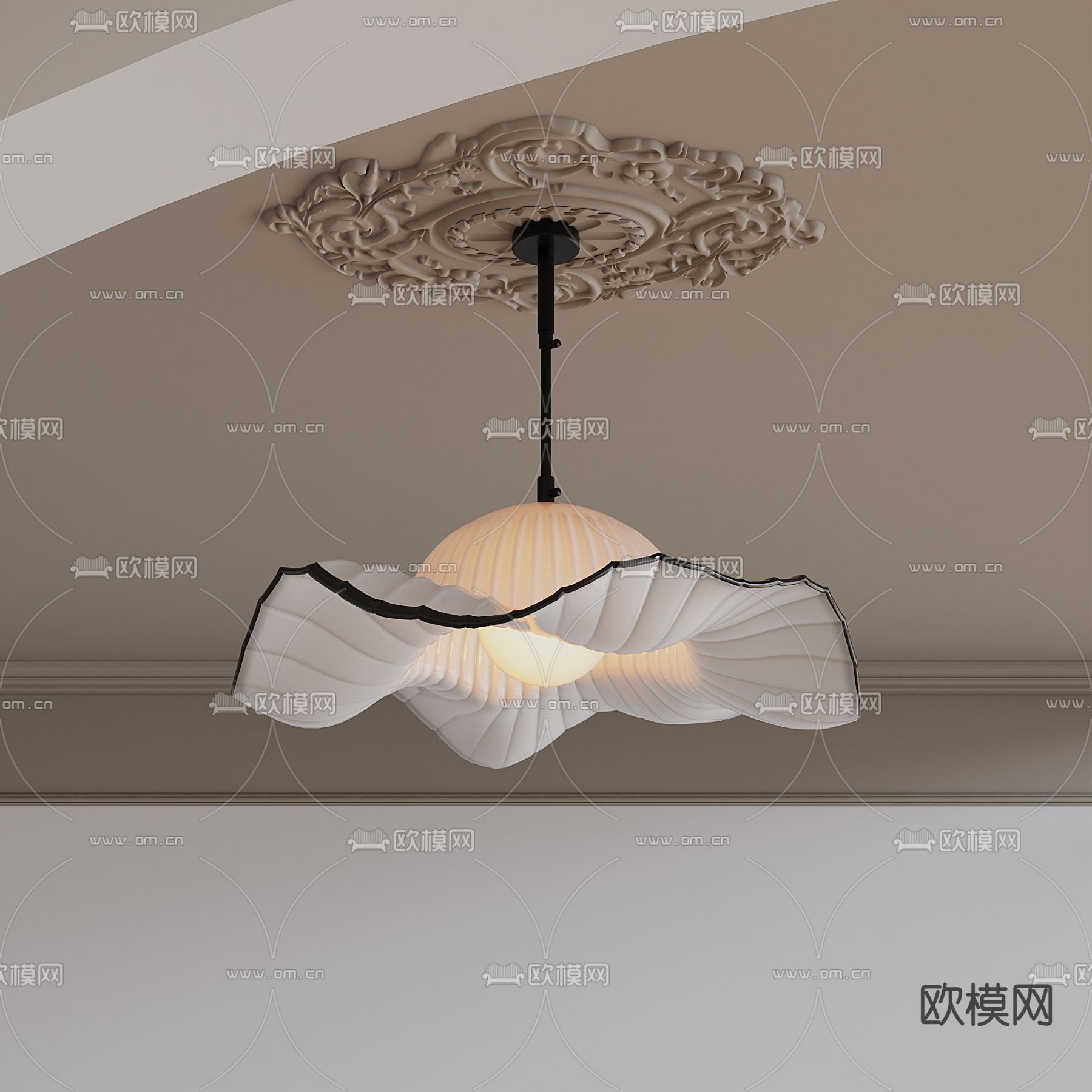 中古玻璃帽子吊灯su模型下载（渲染图2）