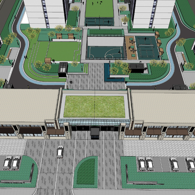  小区景观 住宅景观su模型 