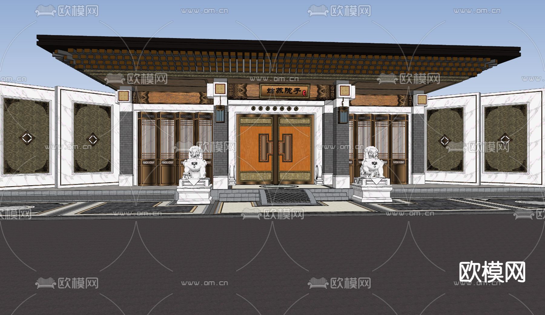 示范区景观 售楼部景观su模型下载（渲染图2）