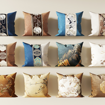  新中式抱枕 靠枕su模型 