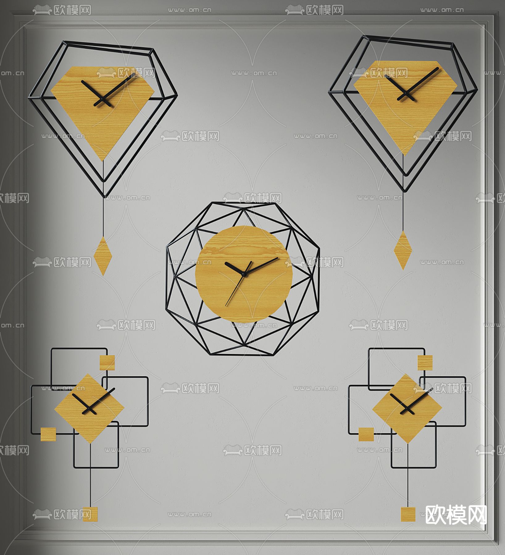 现代墙饰挂件 钟表 挂钟su模型下载（渲染图2）