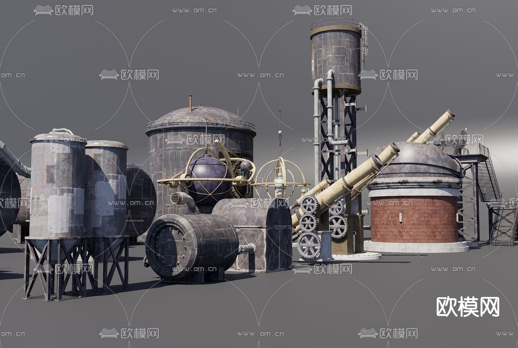 工业设备 水塔 钢架桥3d模型下载（渲染图2）