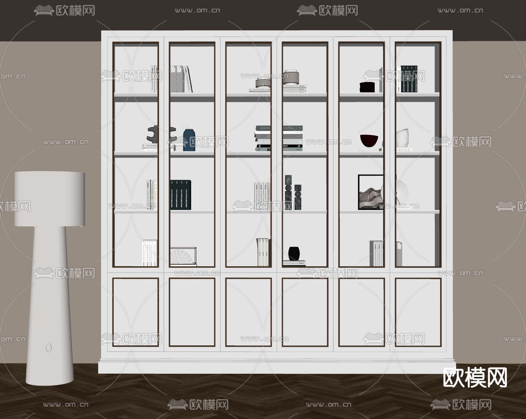简欧书柜 落地灯su模型下载（渲染图1）
