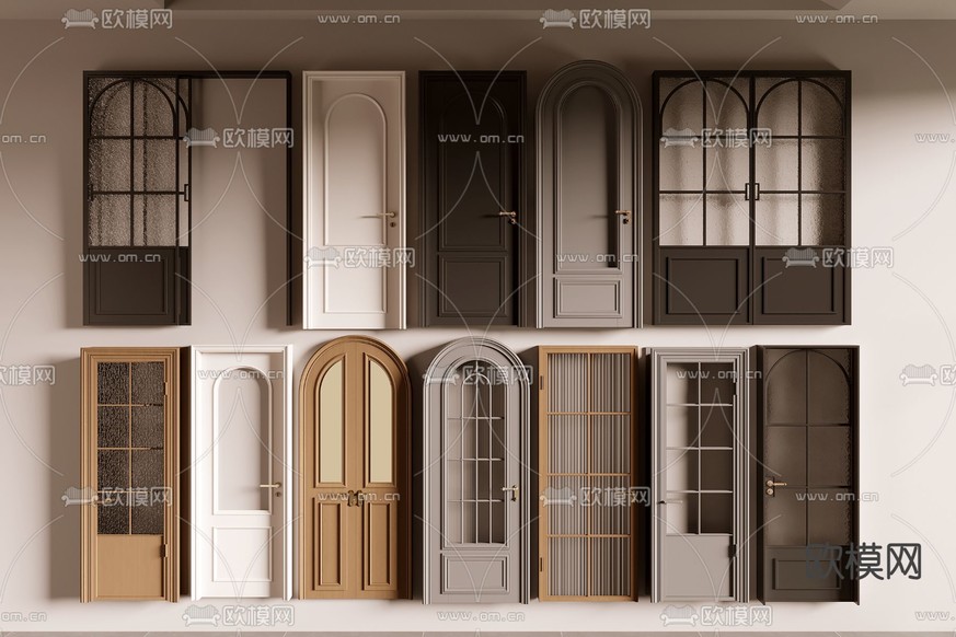中古风厨卫门 平开门 双开门3d模型下载