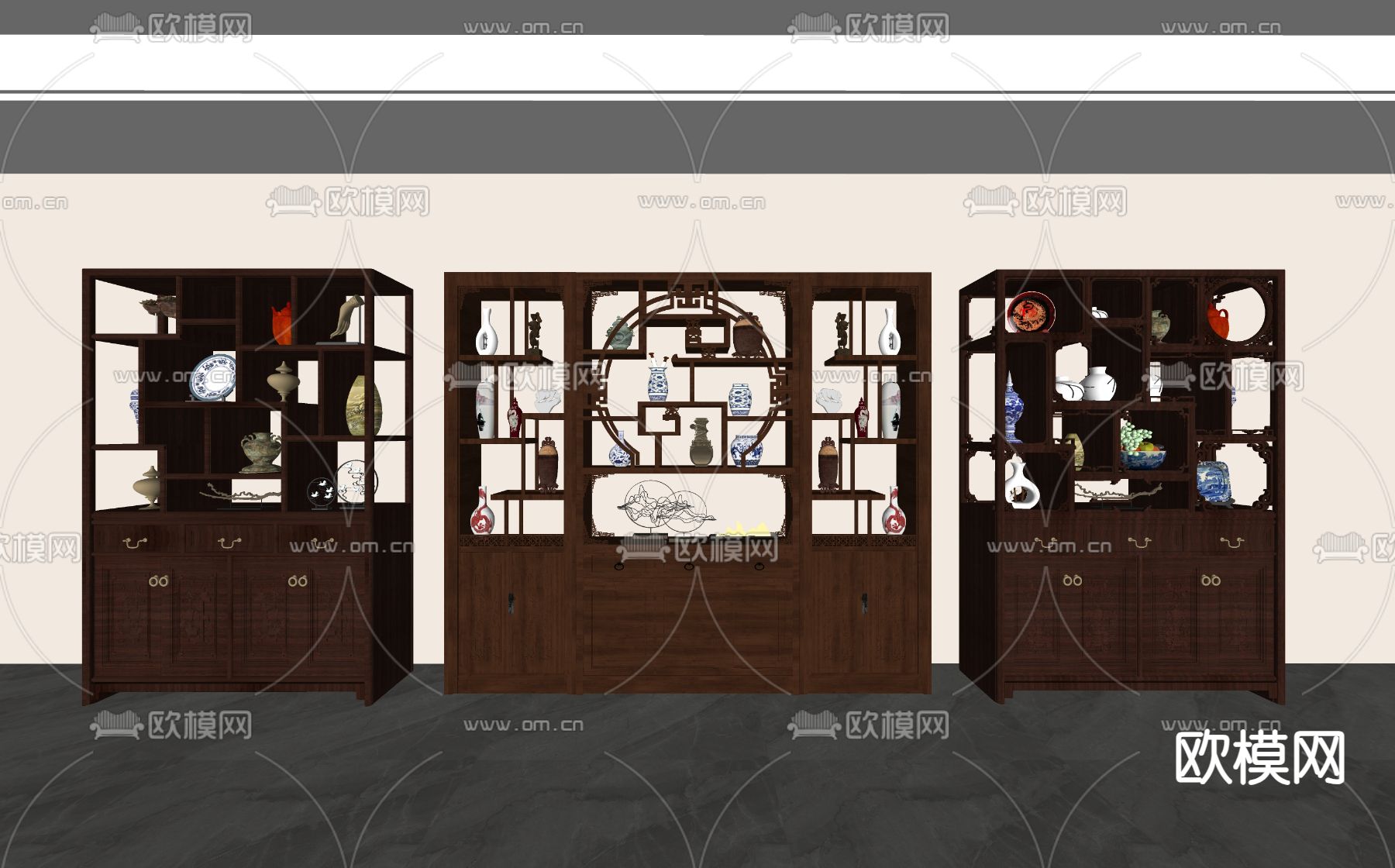 新中式博古架su模型下载（渲染图1）