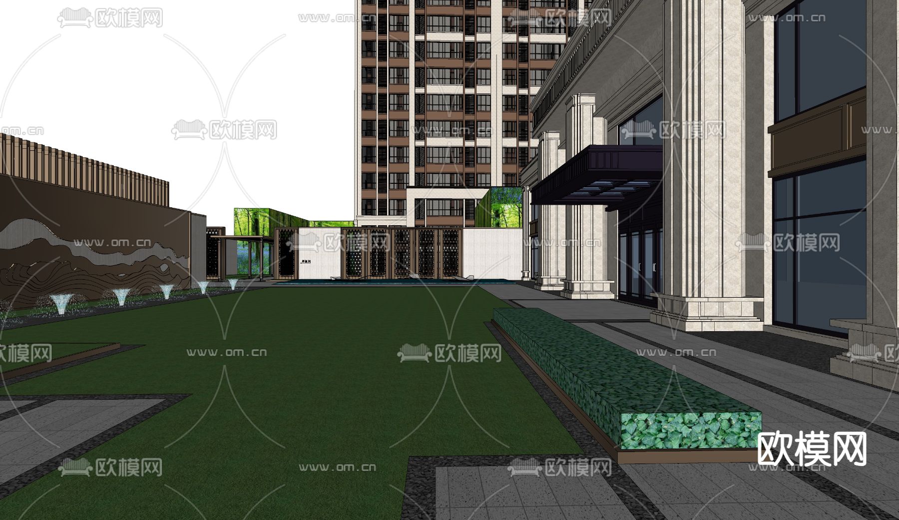 示范区景观 售楼部景观su模型下载（渲染图1）