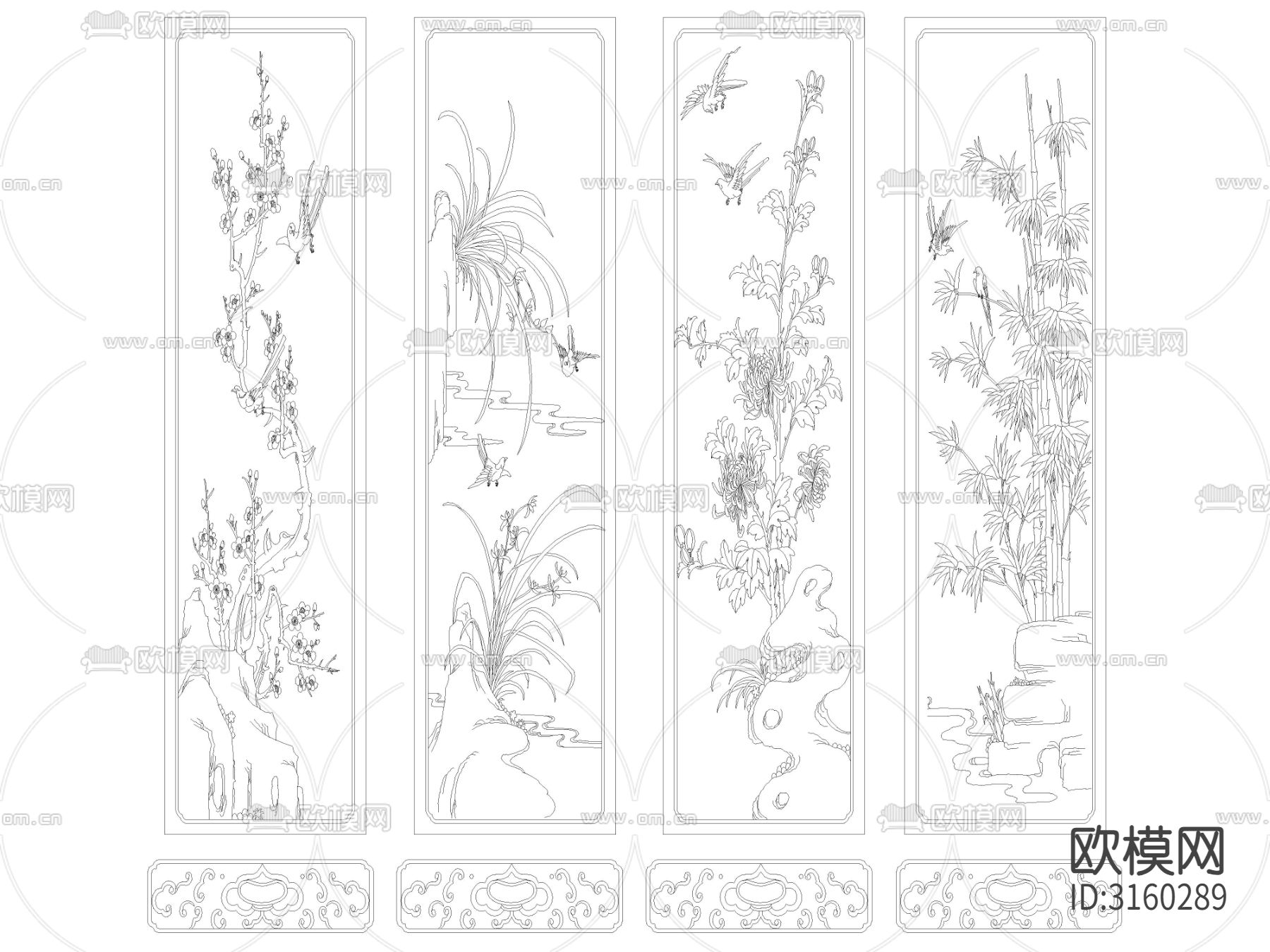 中式古典雕花装饰画cad图库下载（渲染图4）