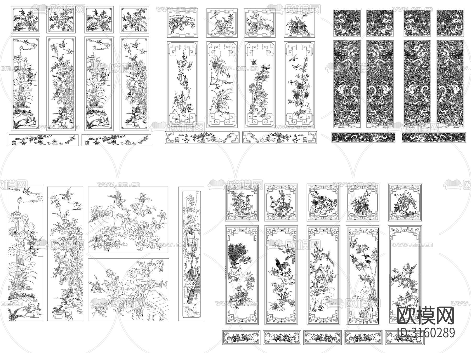 中式古典雕花装饰画cad图库下载（渲染图9）