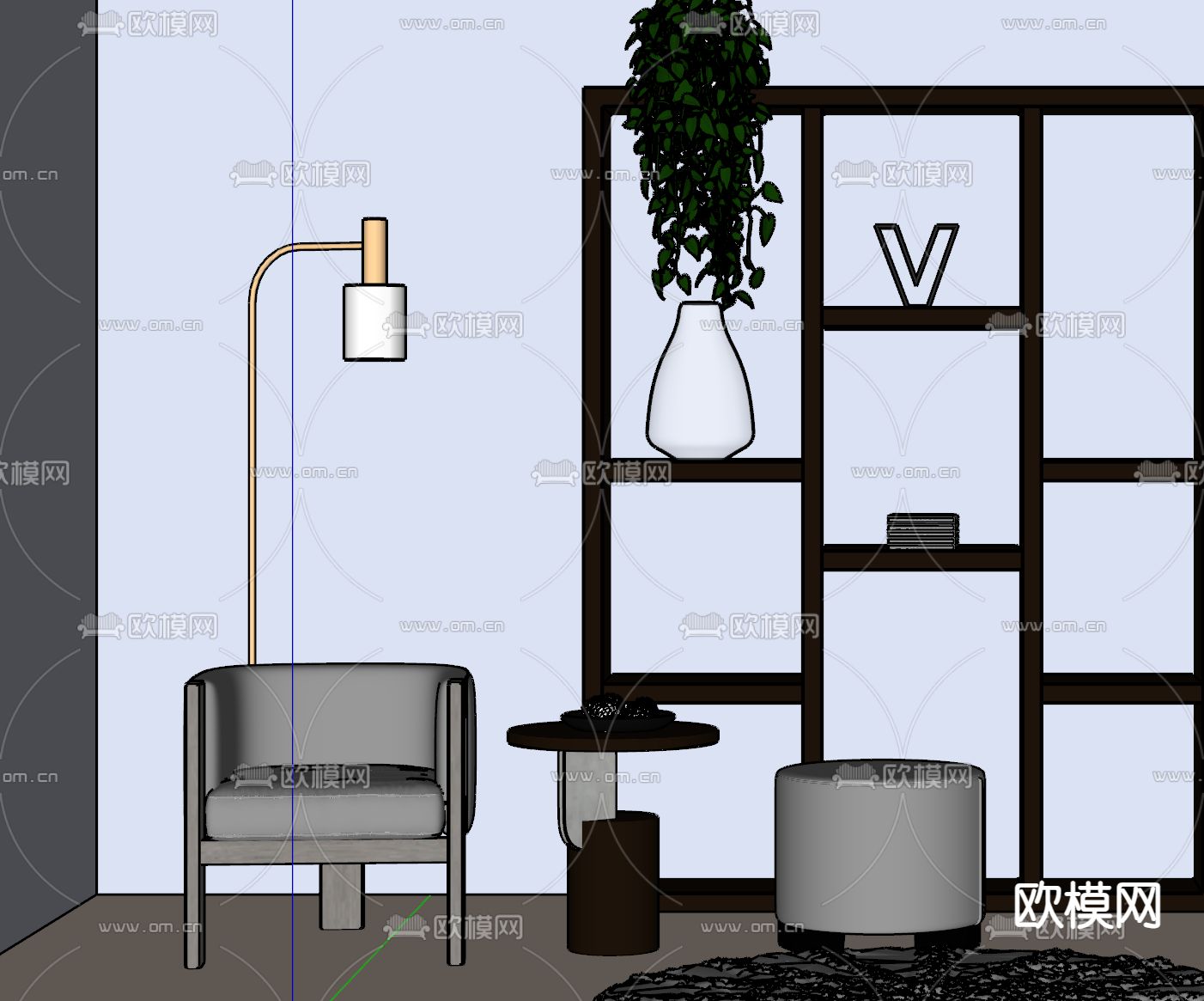 沙发椅 单人椅 角几su模型下载（渲染图2）