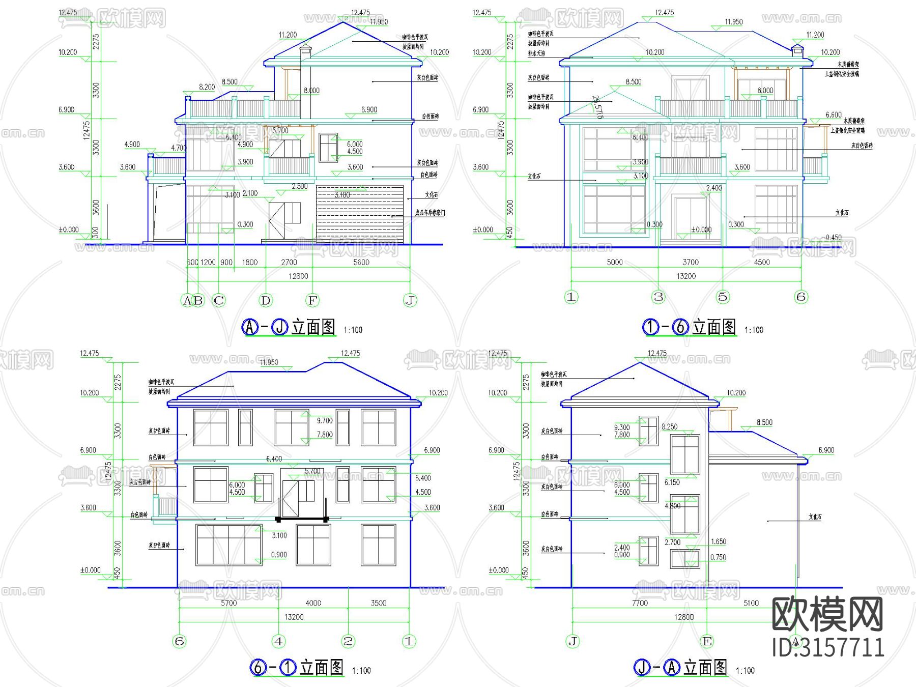 三层独栋别墅建筑cad施工图下载（渲染图2）