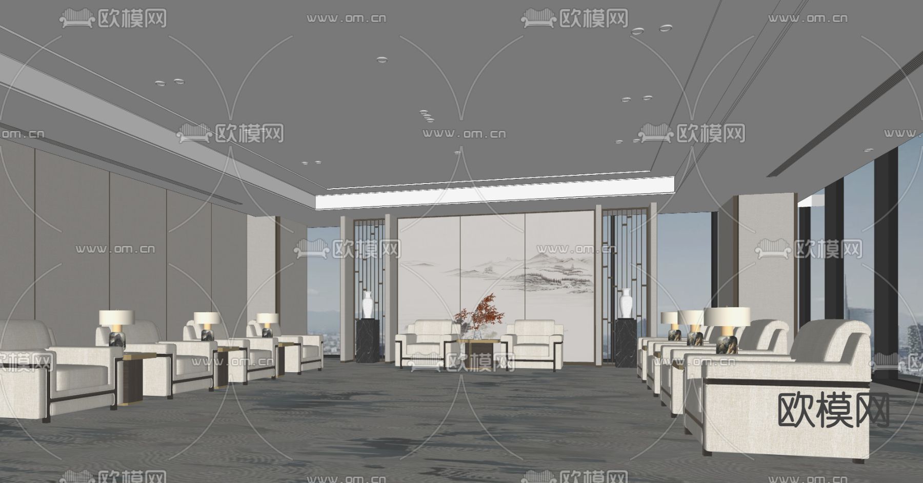 现代接待室su模型下载（渲染图1）