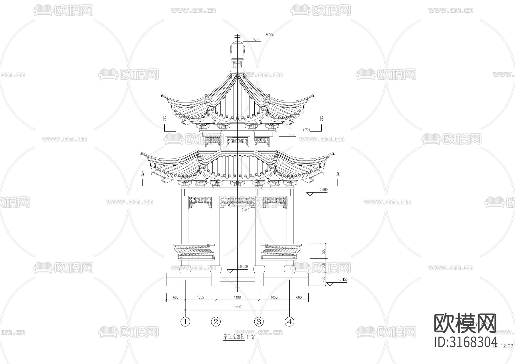 景观八角亭cad施工图下载（渲染图1）