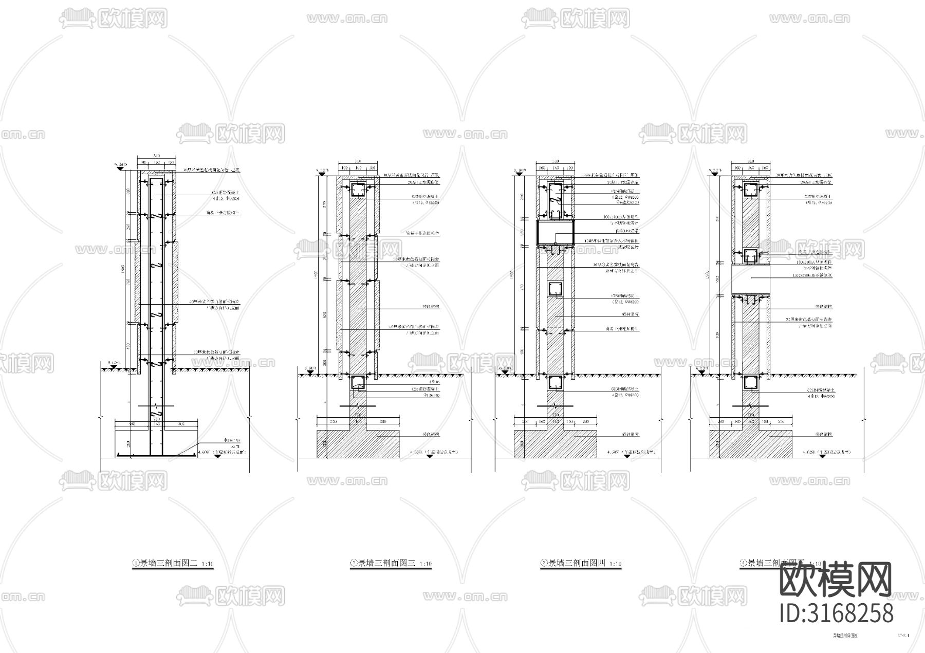 入口石材景墙cad大样图下载（渲染图4）