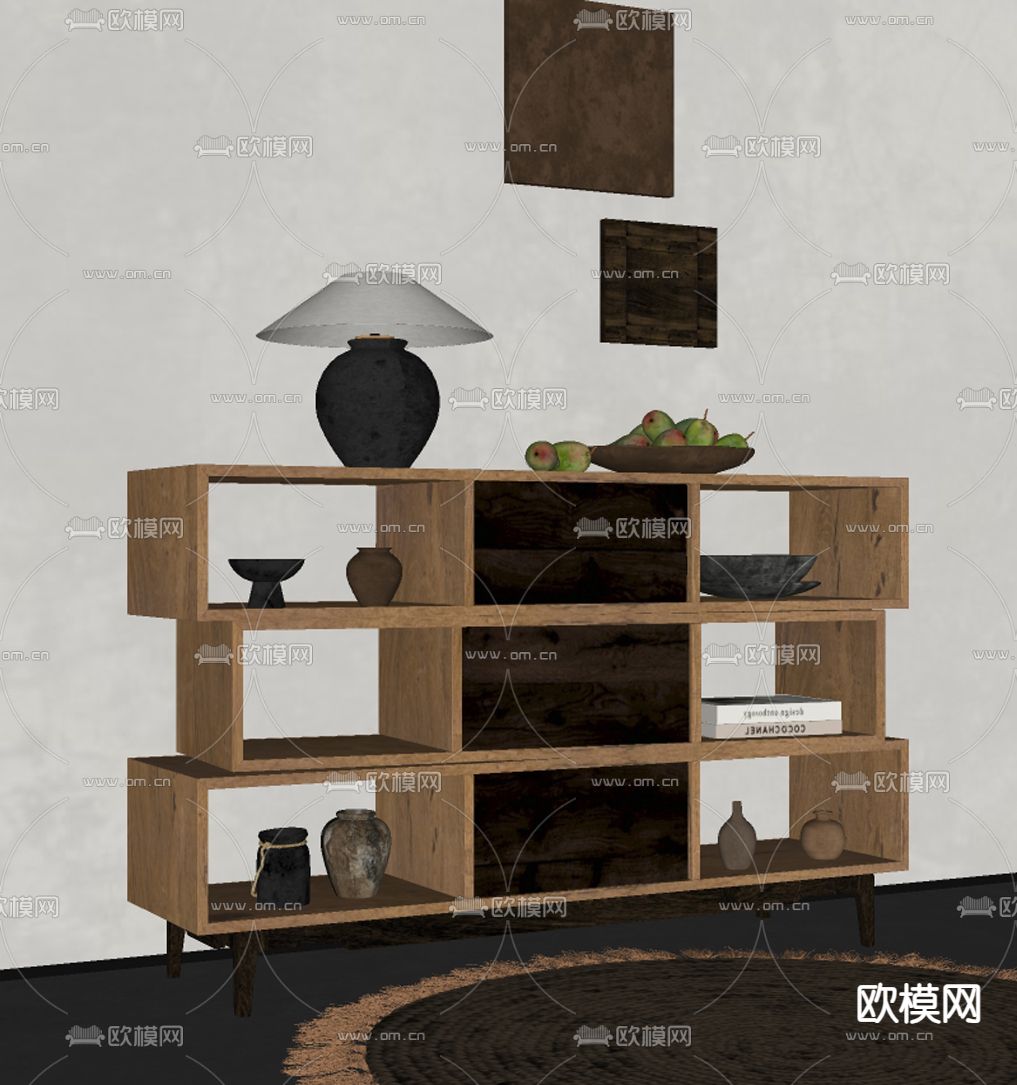 侘寂风玄关柜 餐边柜su模型下载（渲染图1）