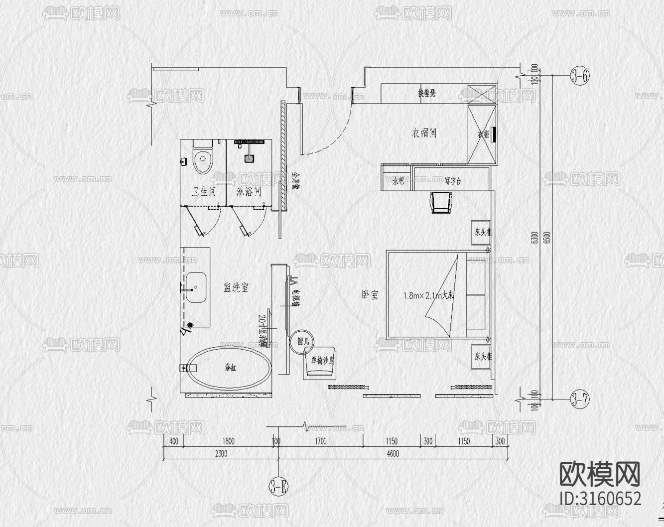小户型公寓装修设计cad施工图下载（渲染图7）
