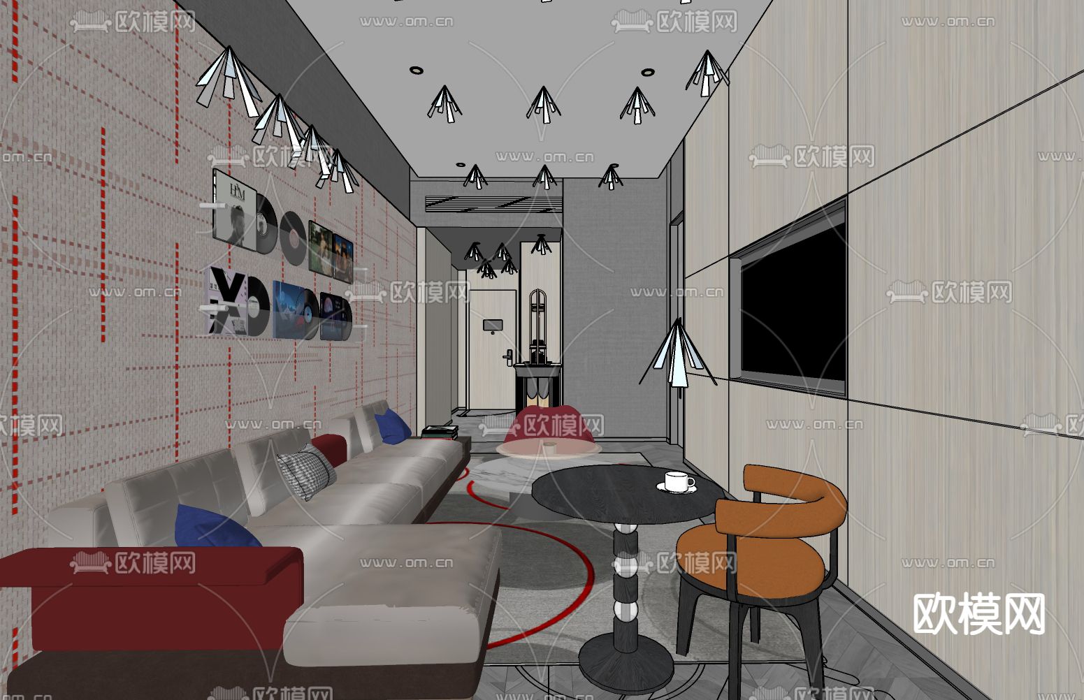 酒店套房 客厅su模型下载（渲染图1）