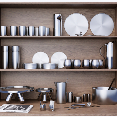  不锈钢碗碟 杯子su模型 