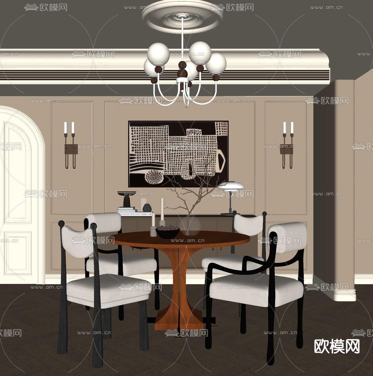 法式餐厅su模型下载（渲染图1）