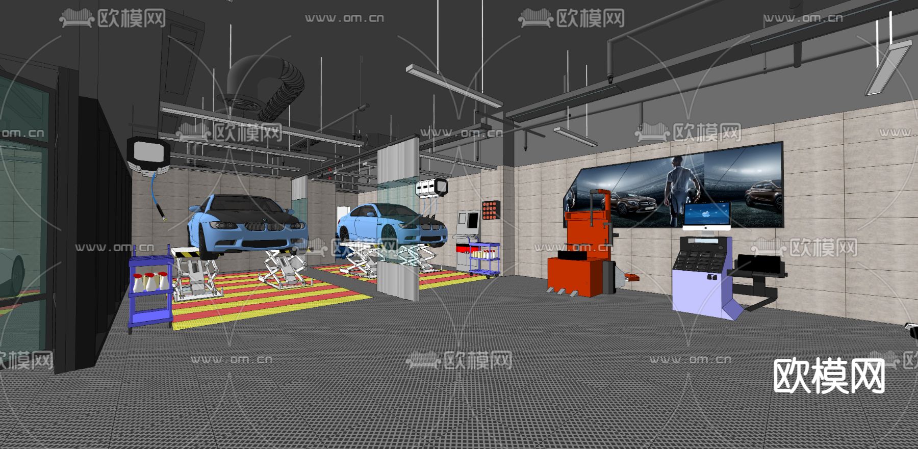 工业风车库 停车场地下室su模型下载（渲染图2）